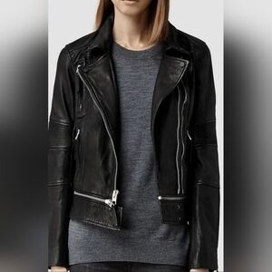 AllSaints Black Leather Biker Jacket size 2